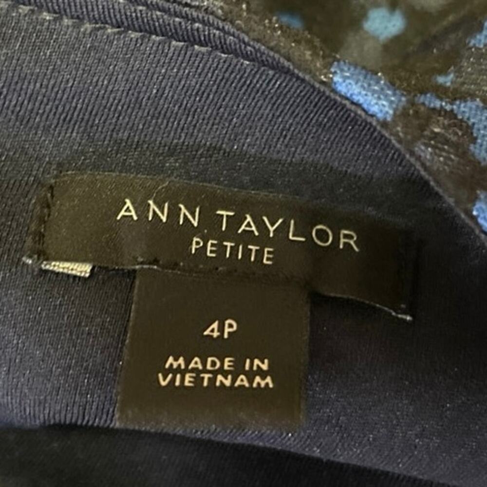 Ann Taylor Blue Geometric Print Short Sleeve Career  Mini Sheath A-line Dress 4 - Picture 5 of 6